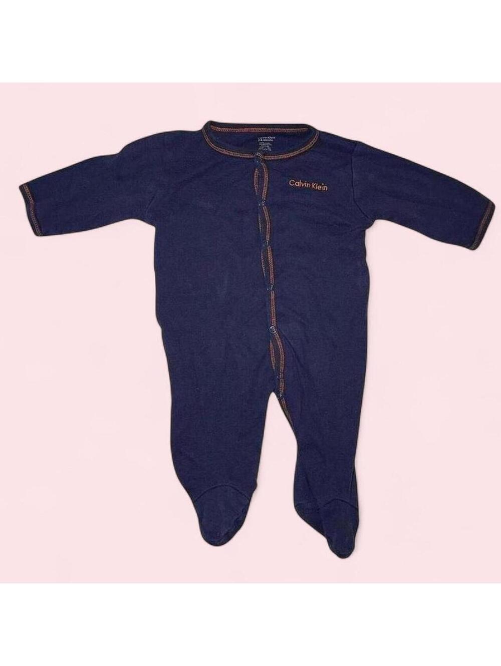 Calvin Klein Baby Orange and Blue Button Up Onesie Size 3-6 Months